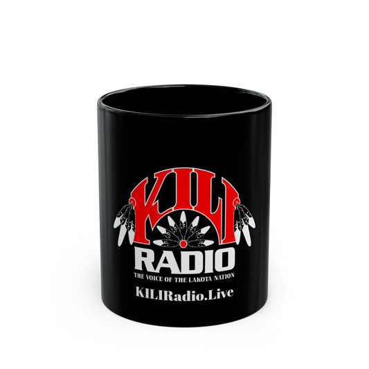 KILI Radio Black Mug - 11oz/15oz Ceramic Coffee Cup, Native American Tribe Gift, Morning Coffee, Radio Station Merchandise, Unique Gift Idea